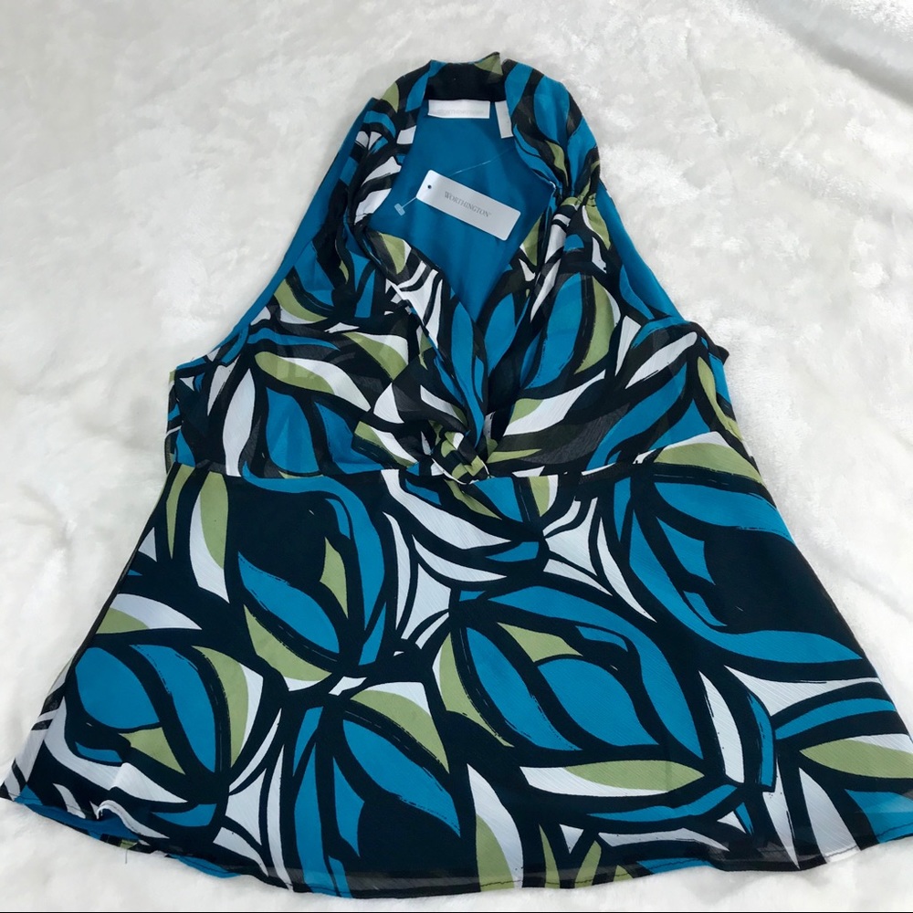 NWT top by Worthington teal and Green abstract